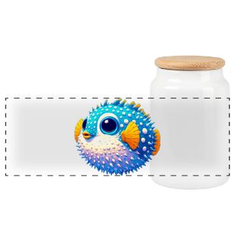 Blowfish - Panoramic Cookie Jar with Wooden Lid - white - Front