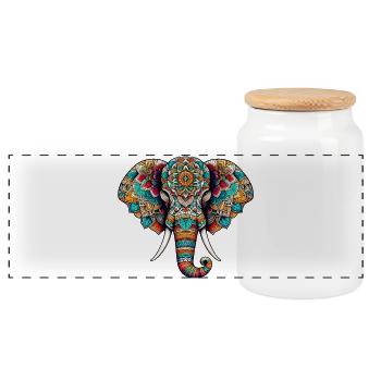 Elephant - Panoramic Cookie Jar with Wooden Lid - white - Front