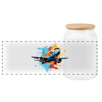 Airplane Graffiti - Panoramic Cookie Jar with Wooden Lid - white - Front
