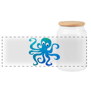 Octopus Squid Comic Structure Sea Ocean Animal - Panoramic Cookie Jar with Wooden Lid - white - Front