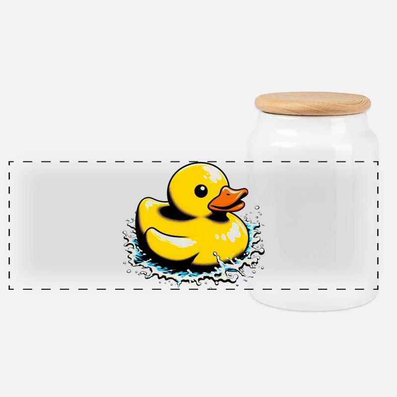 Duckling Duck Duck Duck - Panoramic Cookie Jar with Wooden Lid - white