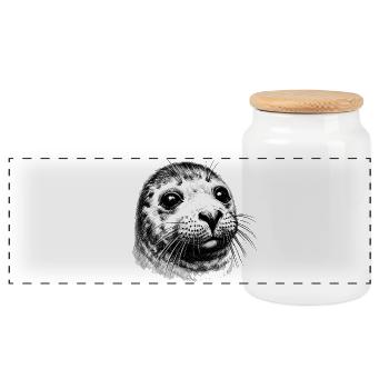 Seal - Panoramic Cookie Jar with Wooden Lid - white - Front