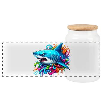 Shark - Panoramic Cookie Jar with Wooden Lid - white - Front