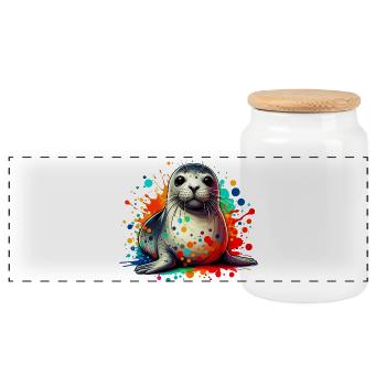 Phoque - Boîte à biscuits avec couvercle en bois - blanc - Devant