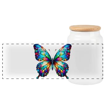 Butterfly - Panoramic Cookie Jar with Wooden Lid - white - Front