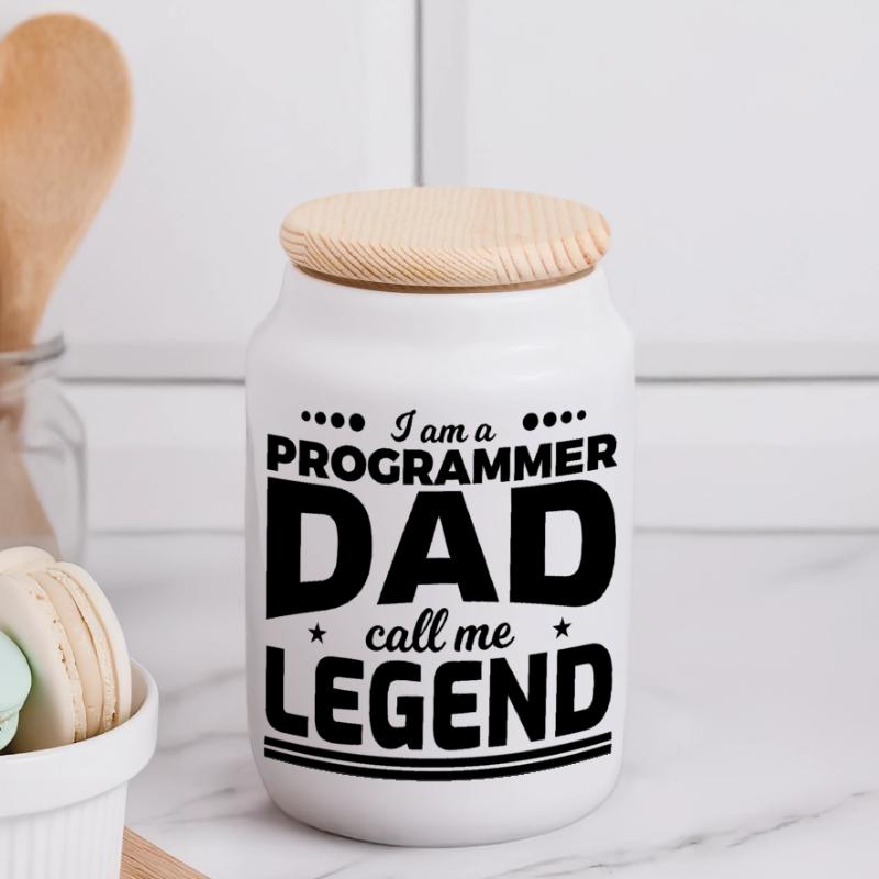 Programmer Father Calls Me Legend Panoramic Cookie Jar with Wooden Lid