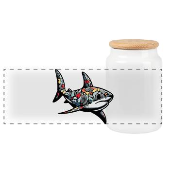 Requin - Boîte à biscuits avec couvercle en bois - blanc - Devant