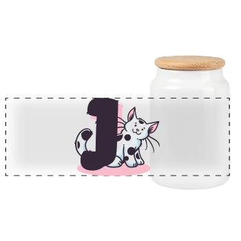 Katze Buchstabe J - Panorama Keksdose mit Holzdeckel - Weiß - Vorne