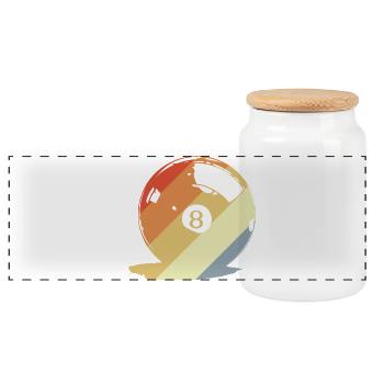 Retro Billardkugel Grafik - Panorama Keksdose mit Holzdeckel - Weiß - Vorne