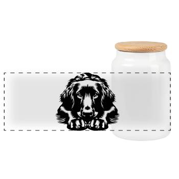 Flat-coated Retriever - Panoramic Cookie Jar with Wooden Lid - white - Front