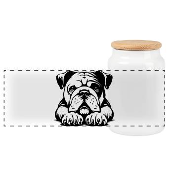 Tête de bouledogue anglais avec pattes - Boîte à biscuits avec couvercle en bois - blanc - Devant