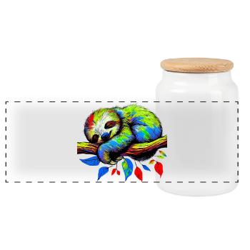 Sloth - Panoramic Cookie Jar with Wooden Lid - white - Front