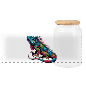 Iguana - Panoramic Cookie Jar with Wooden Lid - white - Front