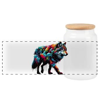 Wolf - Panorama Keksdose mit Holzdeckel - Weiß - Vorne