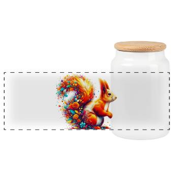 Squirrel - Panoramic Cookie Jar with Wooden Lid - white - Front