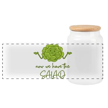 Maintenant, nous avons la salade - Boîte à biscuits avec couvercle en bois - blanc - Devant