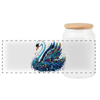 Swan - Panoramic Cookie Jar with Wooden Lid - white - Front