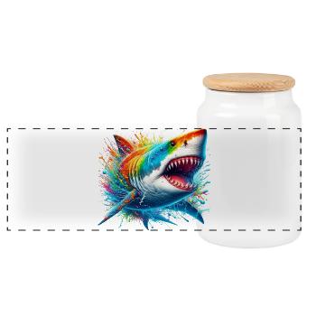 Requin - Boîte à biscuits avec couvercle en bois - blanc - Devant