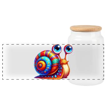 Schnecke - Panorama Keksdose mit Holzdeckel - Weiß - Vorne