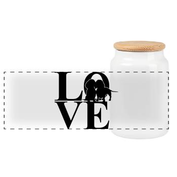 Two Dachshund Love Dog Motif - Panoramic Cookie Jar with Wooden Lid - white - Front
