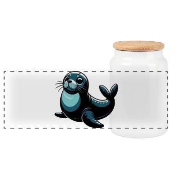 Seal - Panoramic Cookie Jar with Wooden Lid - white - Front
