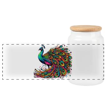 Peacock - Panoramic Cookie Jar with Wooden Lid - white - Front