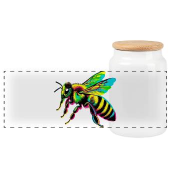Bee - Panoramic Cookie Jar with Wooden Lid - white - Front