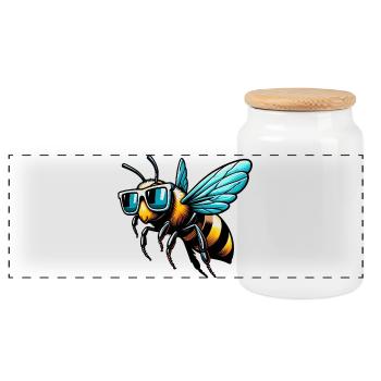 Bee - Panoramic Cookie Jar with Wooden Lid - white - Front