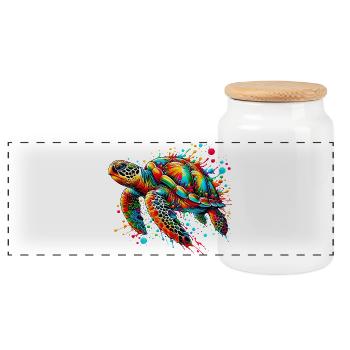 Turtle - Panoramic Cookie Jar with Wooden Lid - white - Front