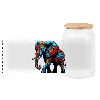 Elephant - Panoramic Cookie Jar with Wooden Lid - white - Front