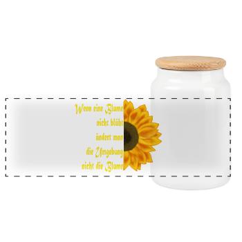 Le tournesol rencontre l’art du texte - Boîte à biscuits avec couvercle en bois - blanc - Devant