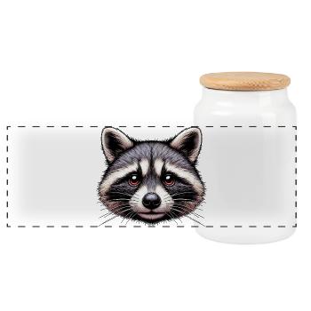 Raccoon - Panoramic Cookie Jar with Wooden Lid - white - Front