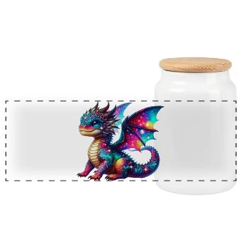 Drache - Panorama Keksdose mit Holzdeckel - Weiß - Vorne