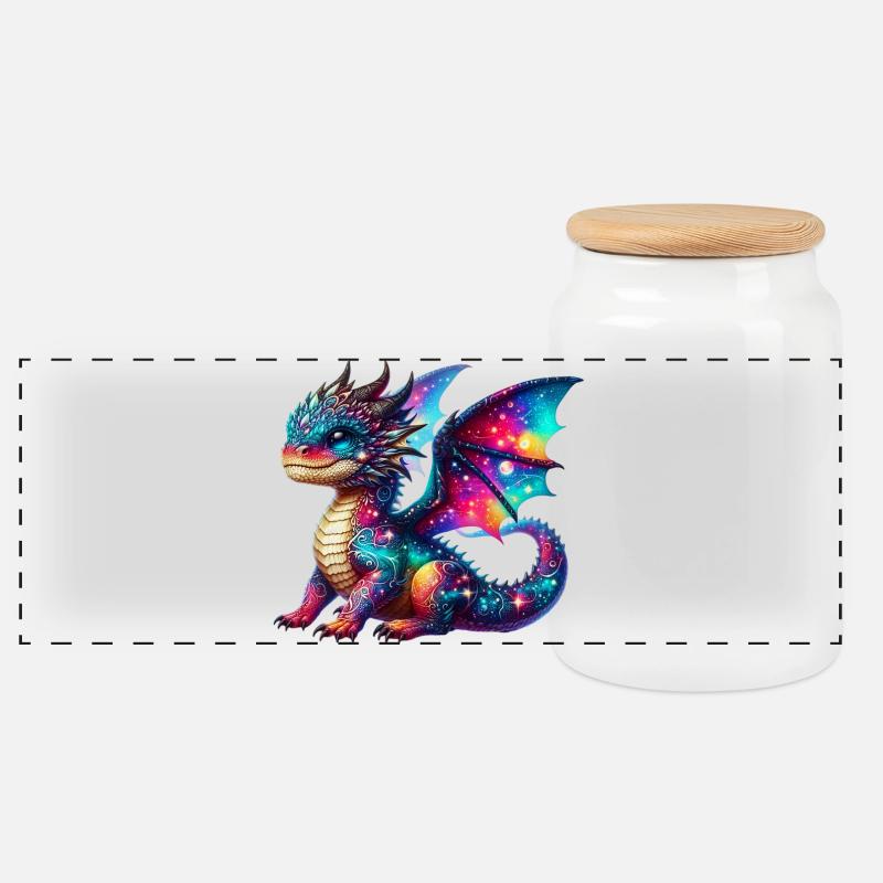 Drache - Panorama Keksdose mit Holzdeckel - Weiß