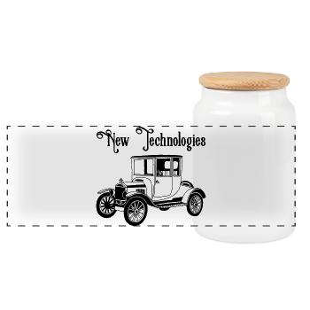 Black vintage old automobile - Panoramic Cookie Jar with Wooden Lid - white - Front