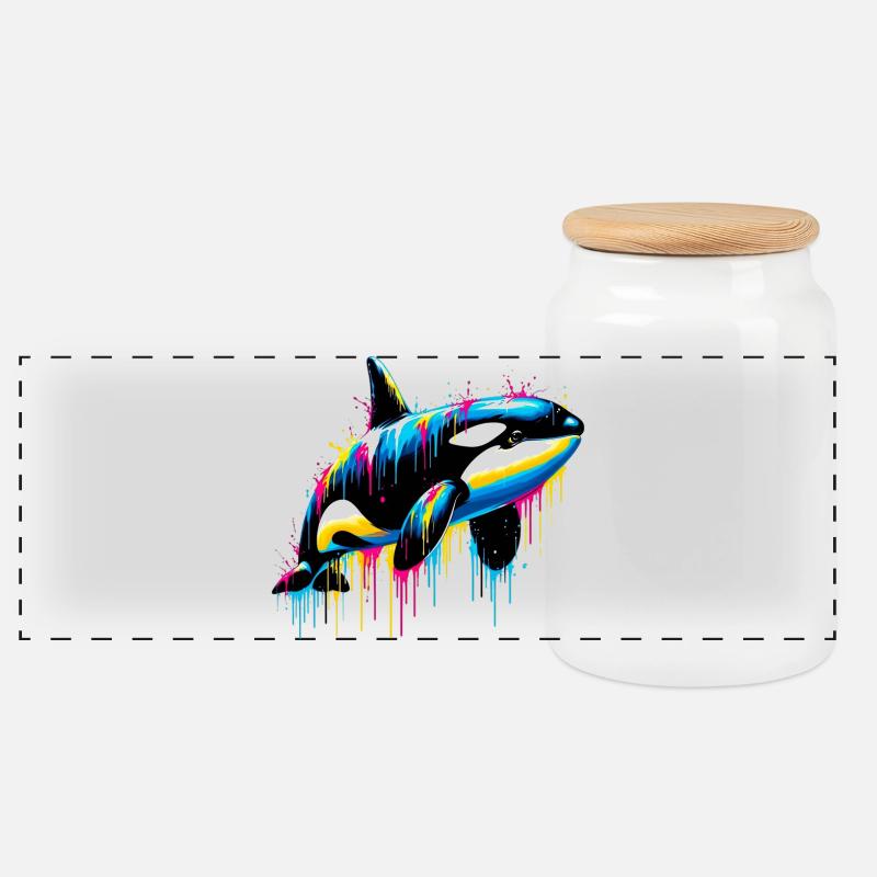 Killer whale - Panoramic Cookie Jar with Wooden Lid - white
