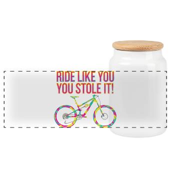 Lebendiges Mountainbike-Motivations-T-Shirt - Panorama Keksdose mit Holzdeckel - Weiß - Vorne