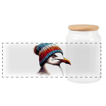 Mouette - Boîte à biscuits avec couvercle en bois - blanc - Devant