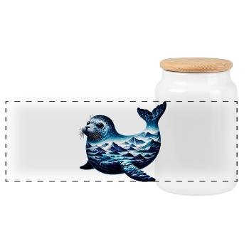 Phoque - Boîte à biscuits avec couvercle en bois - blanc - Devant