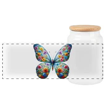 Butterfly - Panoramic Cookie Jar with Wooden Lid - white - Front