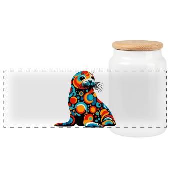Seal - Panoramic Cookie Jar with Wooden Lid - white - Front