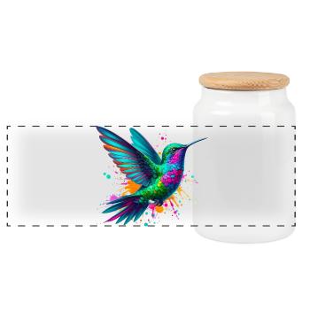 Hummingbird - Panoramic Cookie Jar with Wooden Lid - white - Front