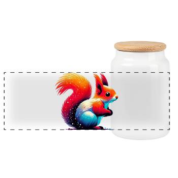 Squirrel - Panoramic Cookie Jar with Wooden Lid - white - Front