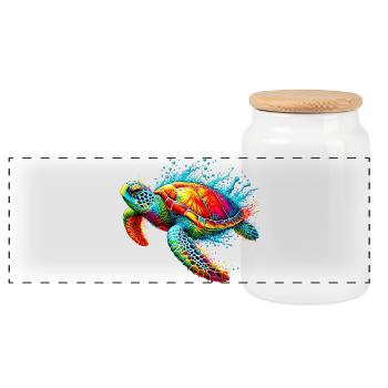 Turtle - Panoramic Cookie Jar with Wooden Lid - white - Front