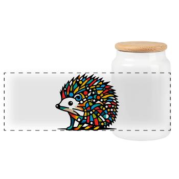 Hedgehog - Panoramic Cookie Jar with Wooden Lid - white - Front