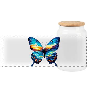 Butterfly - Panoramic Cookie Jar with Wooden Lid - white - Front