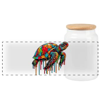 Turtle - Panoramic Cookie Jar with Wooden Lid - white - Front
