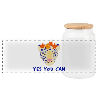 You can Leopard - Panoramic Cookie Jar with Wooden Lid - white - Front