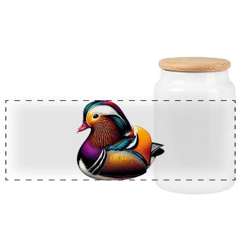 Mandarin duck - Panoramic Cookie Jar with Wooden Lid - white - Front