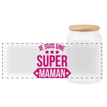 Je suis une super maman - Fête des Mères - Boîte à biscuits avec couvercle en bois - blanc - Devant
